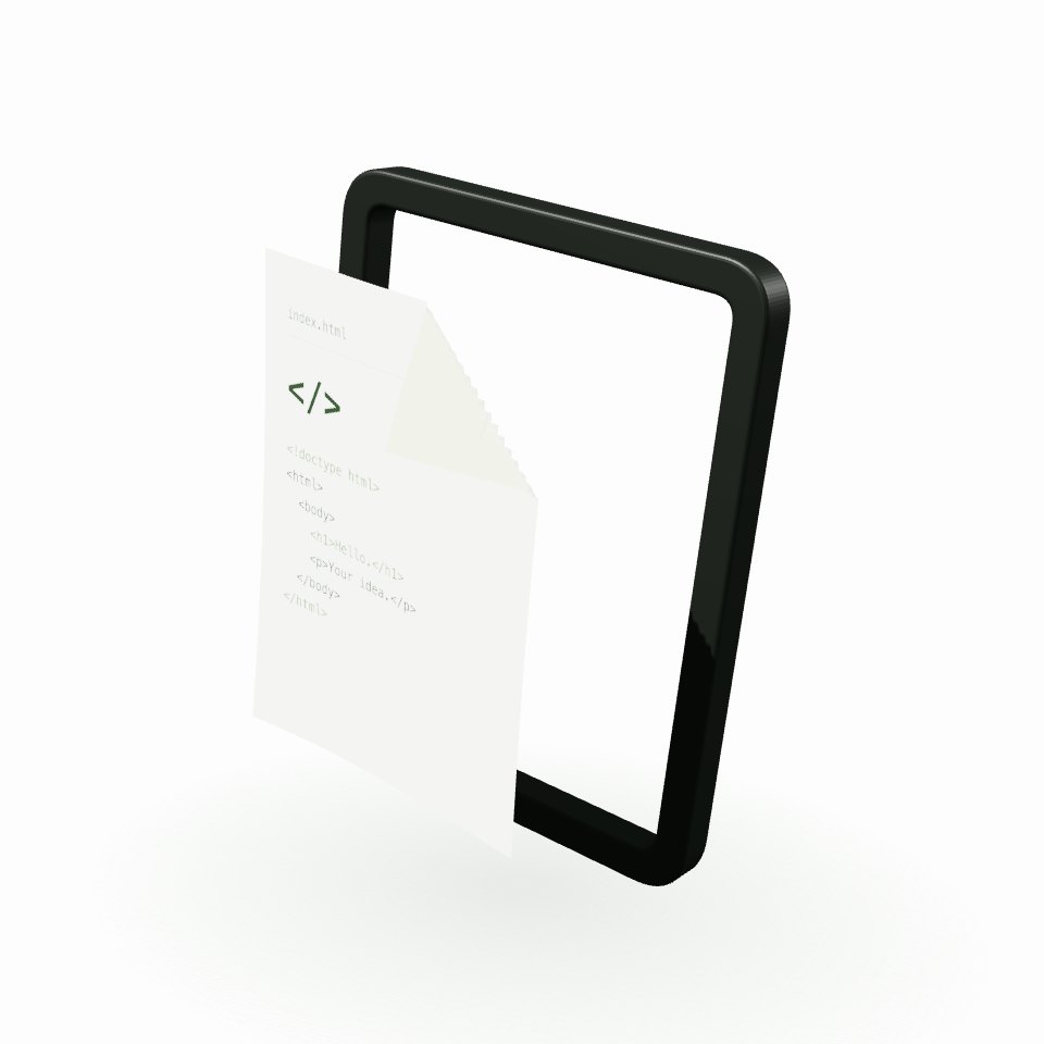 artifact-site product animation: a code document and a web artifact presented in a three-dimensional window.